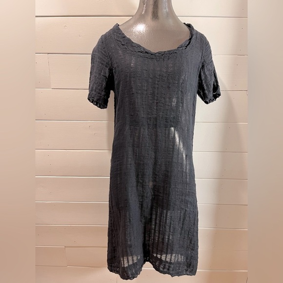 FLAX • Black Sheer Textured Dress • Size P - Picture 9 of 9